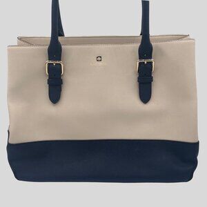 Kate Spade Beige & Navy Colorblock Saffiano Tote